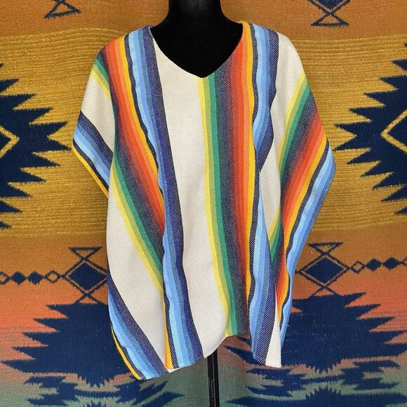 Hippie Tops - Vintage 1970’s Nifty Rainbow Hippie Boho Open Poncho Top! Amazing! OSFM.